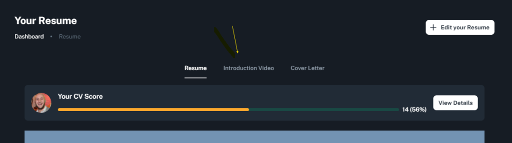 Resume page with video options