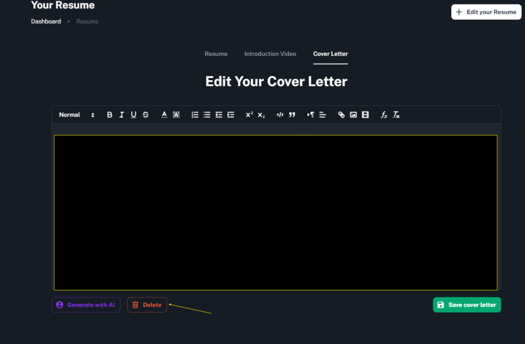 Cover letter deletion option